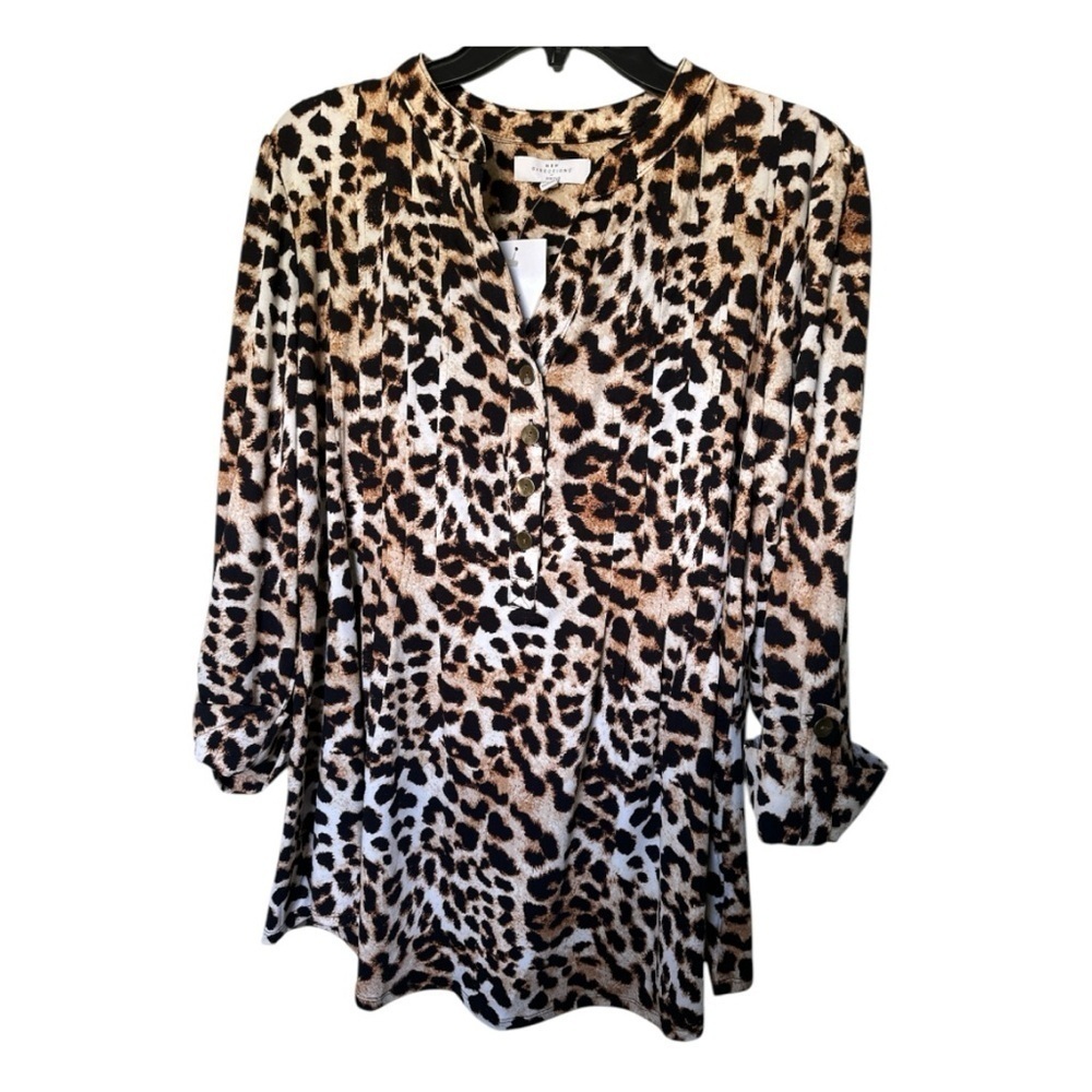 New Directions Brown and Black Blouse with Peter Pan Collar